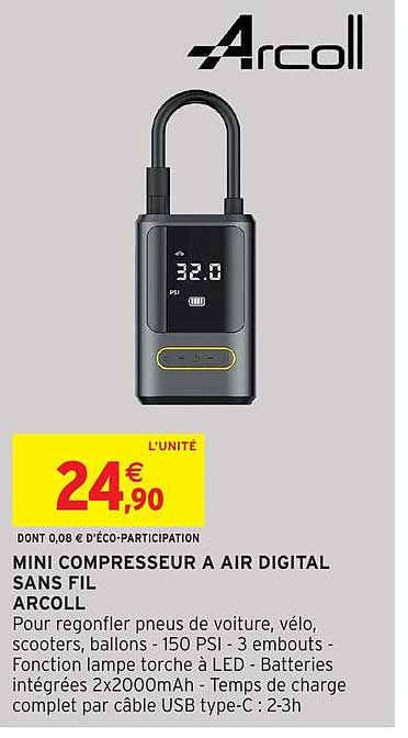 MINI COMPRESSEUR A AIR DIGITAL SANS FIL ARCOLL