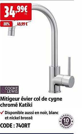Mitigeur évier col de cygne chromé Katiki