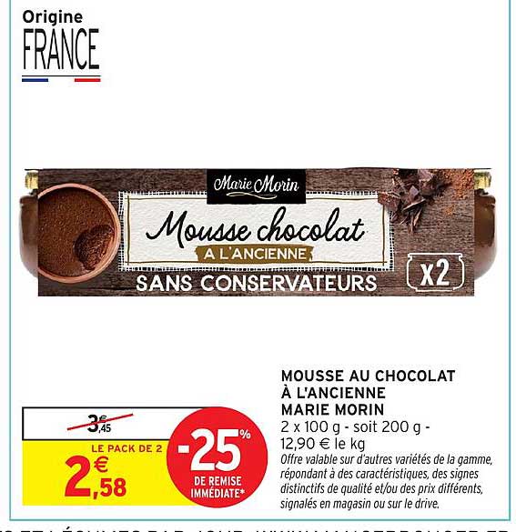 MOUSSE AU CHOCOLAT À L'ANCIENNE MARIE MORIN