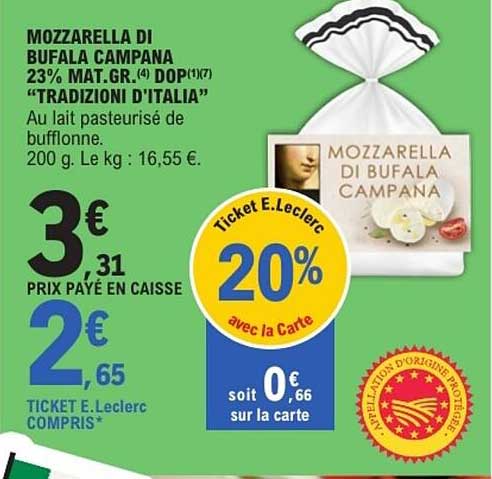 MOZZARELLA DI BUFALA CAMPANA 23% MAT.GR.(4) DOP(1)(7) “TRADIZIONI D’ITALIA”