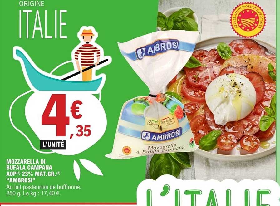 MOZZARELLA DI BUFALA CAMPANA AOP 23% MAT.GR. "AMBROSI"
