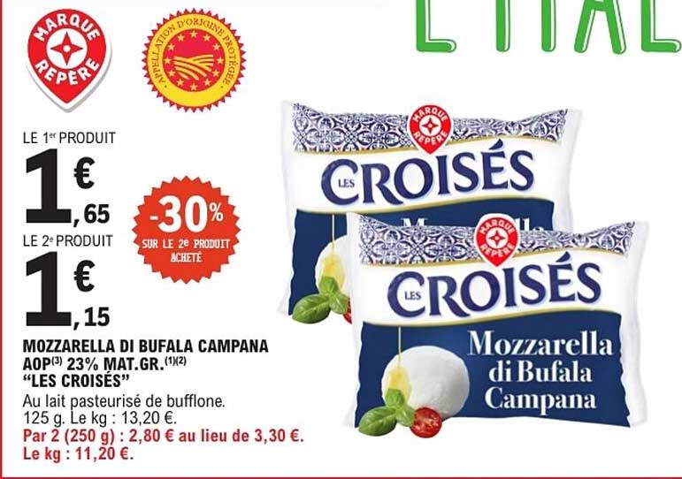 MOZZARELLA DI BUFALA CAMPANA AOP (3) 23% MAT. GR. (1/2) “LES CROISÉS”