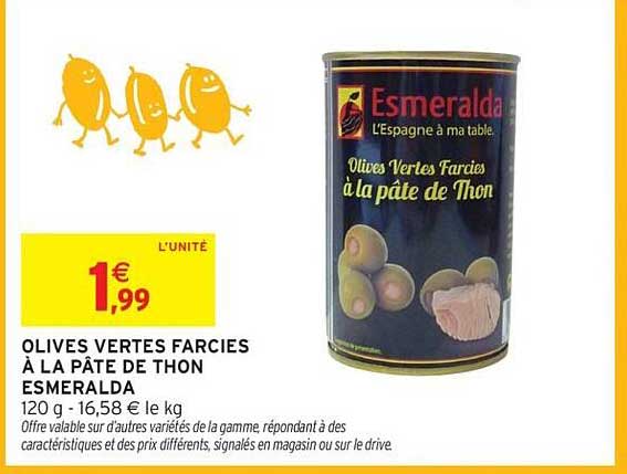 OLIVES VERTES FARCIES À LA PÂTE DE THON ESMERALDA