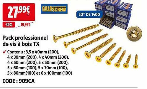 Pack professionnel de vis à bois TX