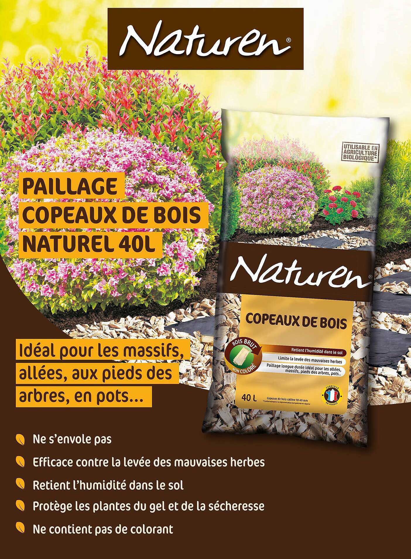 Paillage copeaux de bois naturel 40L