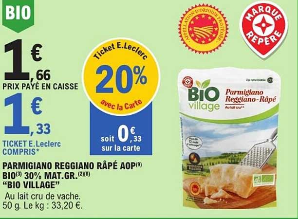 PARMIGIANO REGGIANO RÂPÉ AOP BIO 30% MAT.GR. "BIO VILLAGE"