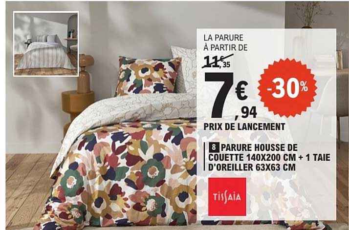 PARURE HOUSSE DE COUETTE 140X200 CM + 1 TAIE D'OREILLER 63X63 CM