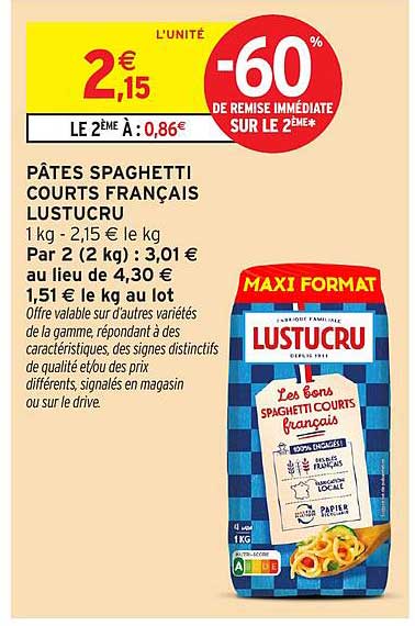 PÂTES SPAGHETTI COURTS FRANÇAIS LUSTUCRU