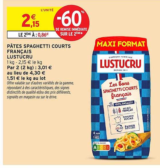 PÂTES SPAGHETTI COURTS FRANÇAIS LUSTUCRU