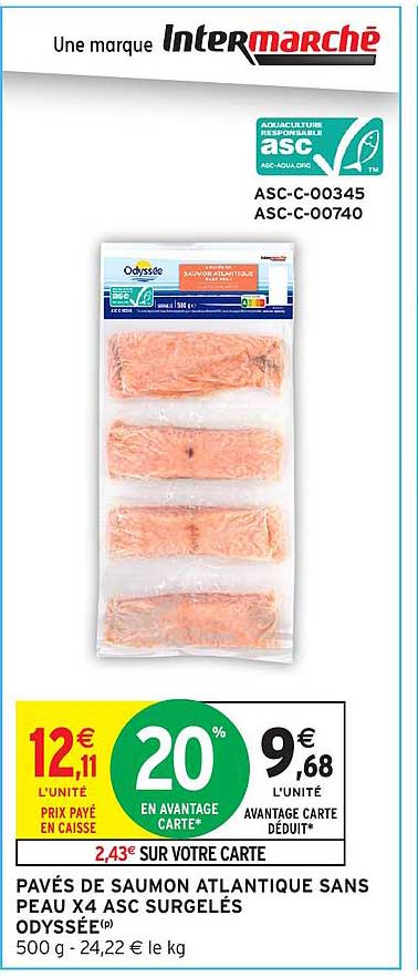 PAVÉS DE SAUMON ATLANTIQUE SANS PEAU X4 ASC SURGELÉS ODYSSÉE