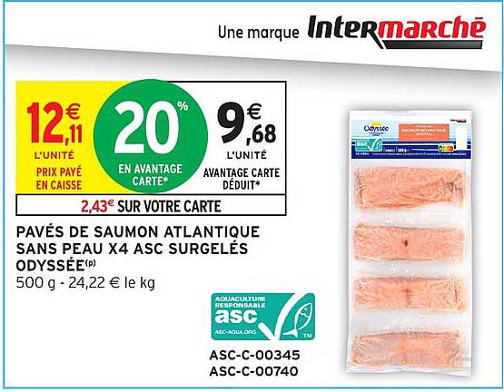 PAVÉS DE SAUMON ATLANTIQUE SANS PEAU X4 ASC SURGELÉS ODYSSÉE(p)
