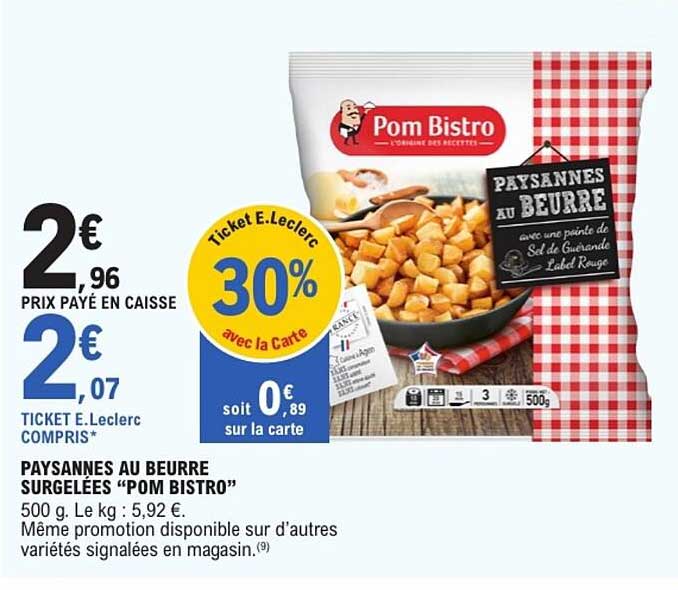 PAYSANNES AU BEURRE SURGELÉES “POM BISTRO”