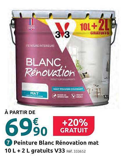Peinture Blanc Rénovation mat 10 L + 2 L gratuits V33