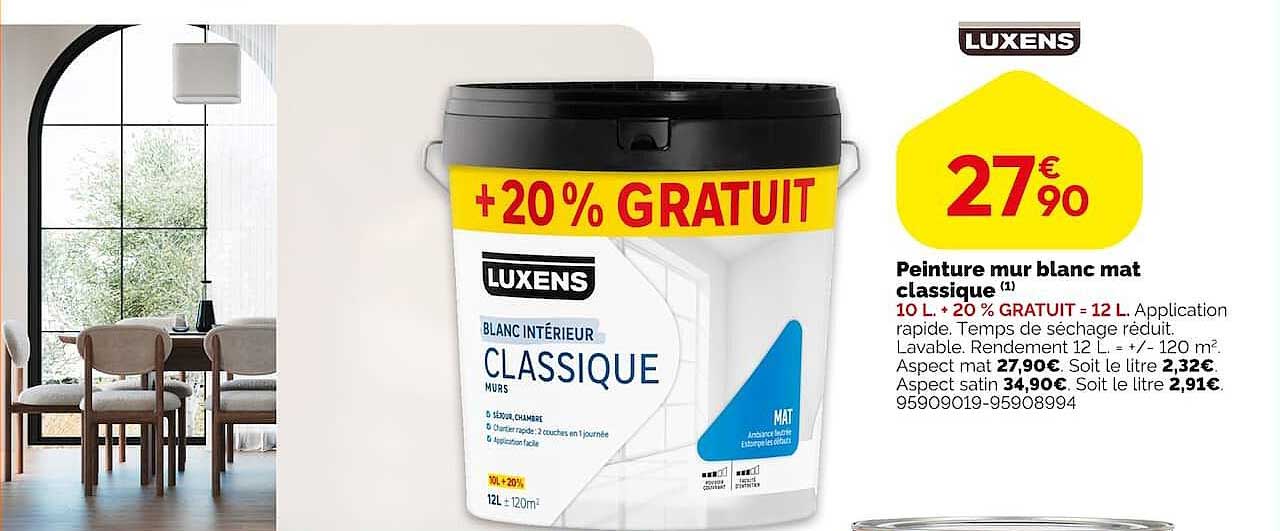 Peinture mur blanc mat classique