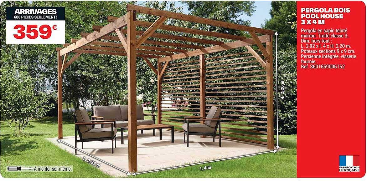 PERGOLA BOIS POOL HOUSE 3 X 4 M