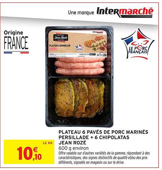 PLATEAU 6 PAVÉS DE PORC MARINÉS PERSILLADE + 6 CHIPOLATAS JEAN ROZÉ