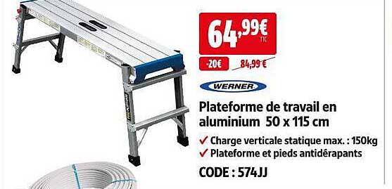 Plateforme de travail en aluminium 50 x 115 cm