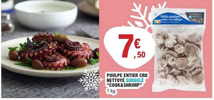POULPE ENTIER CRU NETTOYÉ SURGELÉ “COOK&SHRIMP” 1 kg.