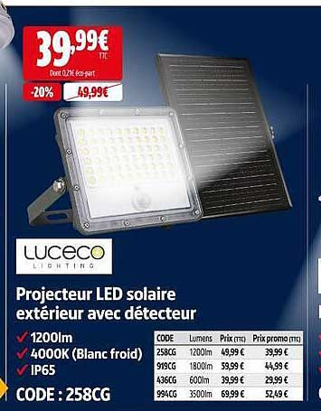 Projecteur LED solaire extérieur avec détecteur