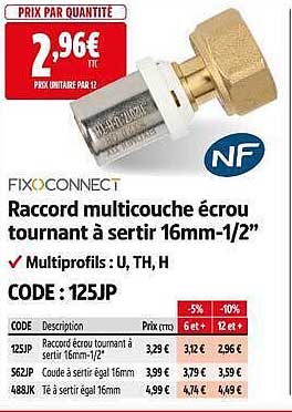 Raccord multicuve écrou tournant à sertir 16mm-1/2"