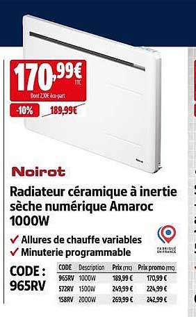 Radiateur céramique à inertie sèche numérique Amaroc 1000W