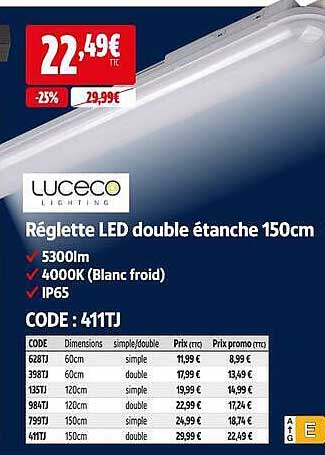 Réglette LED double étanche 150cm