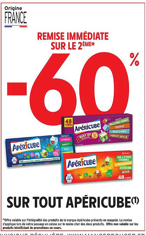 REMISE IMMÉDIATE SUR LE 2ÈME* -60% SUR TOUT APÉRICUBE(1)