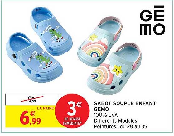 SABOT SOUPLE ENFANT GEMO 100% EVA Différents Modèles Pointures : du 28 au 35