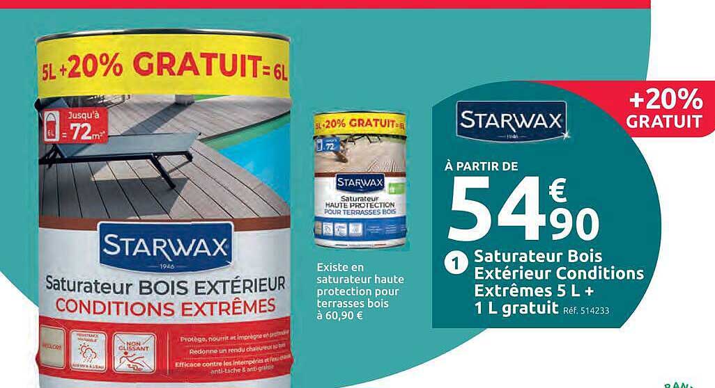 Saturateur Bois Extérieur Conditions Extrêmes 5 L + 1 L gratuit