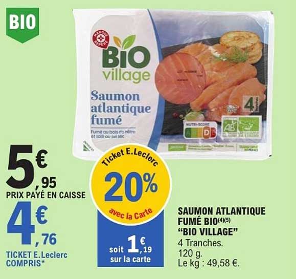 Saumon atlantique fumé BIO "BIO VILLAGE"