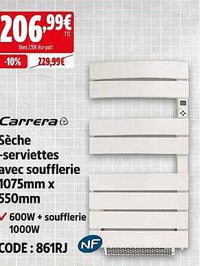 Sèche-serviettes avec soufflerie 1075mm x 550mm