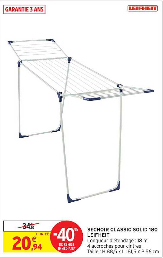 SECHOIR CLASSIC SOLID 180 LEIFHEIT