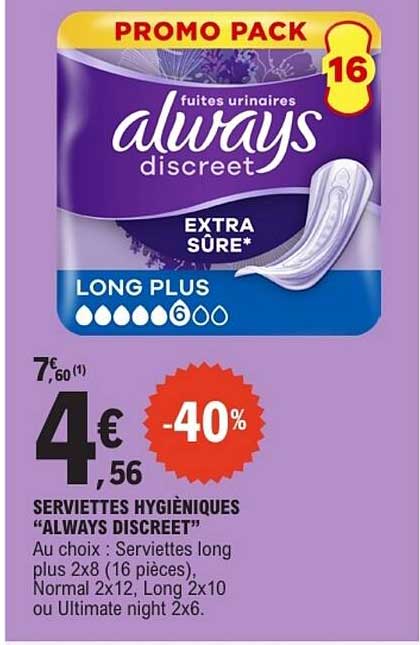 SERVIETTES HYGIÉNIQUES “ALWAYS DISCREET”