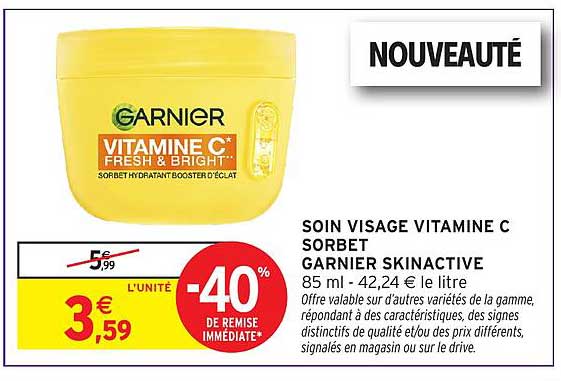 SOIN VISAGE VITAMINE C SORBET GARNIER SKINACTIVE 85 ml