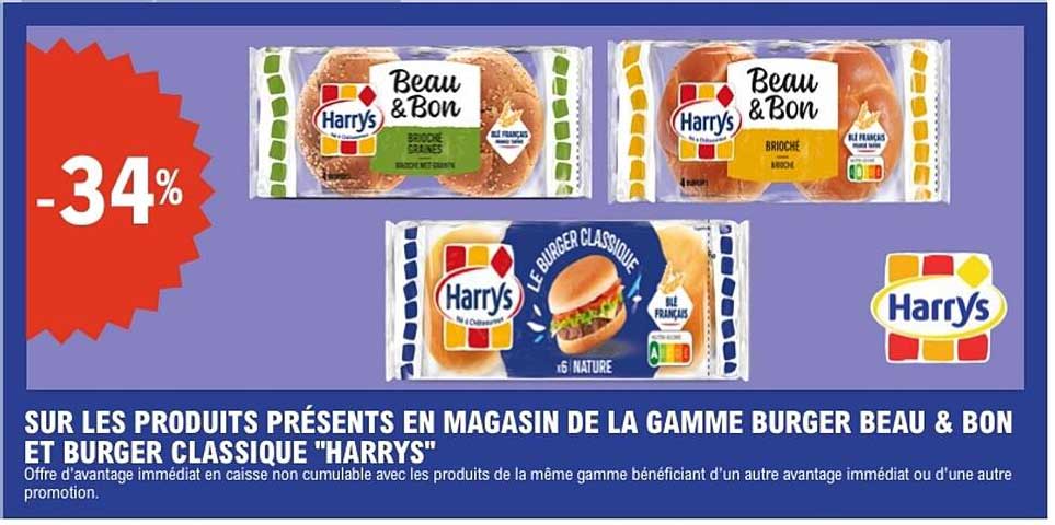 SUR LES PRODUITS PRÉSENTS EN MAGASIN DE LA GAMME BURGER BEAU & BON ET BURGER CLASSIQUE "HARRYS"