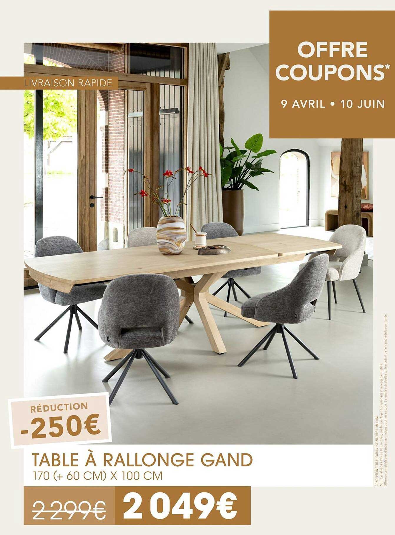 TABLE À RALLONGE GAND 170 (+ 60 CM) X 100 CM