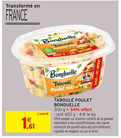 TABOULÉ POULET BONDUELLE 300 g + 34% offert