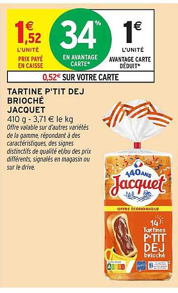 TARTINE P'TIT DEJ BRIOCHÉ JACQUET