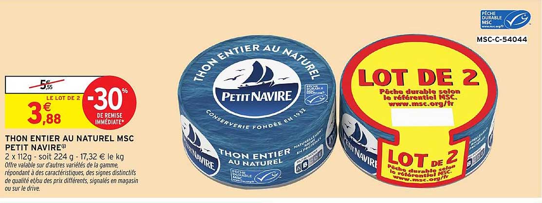 THON ENTIER AU NATUREL MSC PETIT NAVIRE