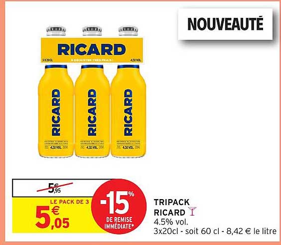 TRIPACK RICARD 4.5% vol. 3x20cl - soit 60 cl - 8,42 € le litre