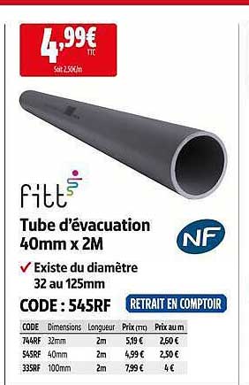 Tube d’évacuation 40mm x 2M