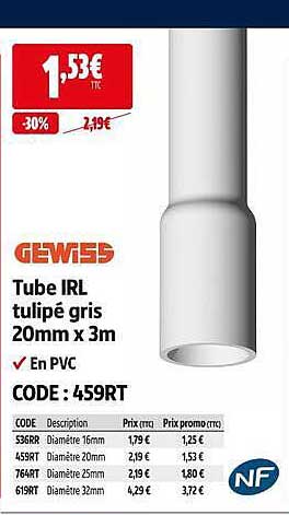 Tube IRL tulipé gris 20mm x 3m