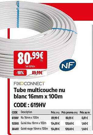 Tube multicouche nu blanc 16mm x 100m CODE : 619HV