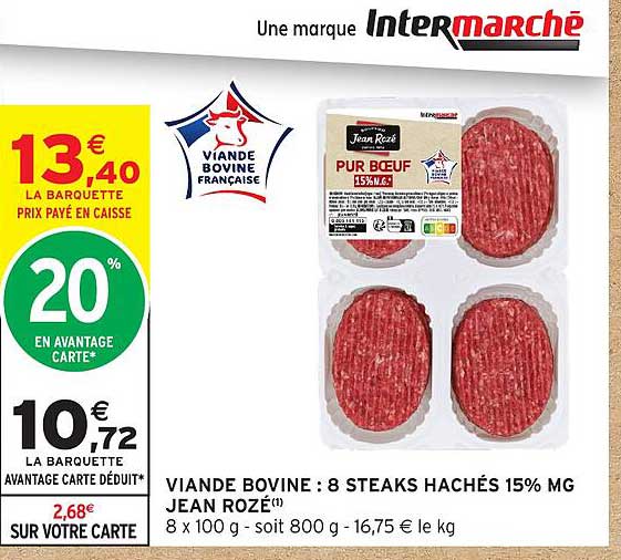 VIANDE BOVINE : 8 STEAKS HACHÉS 15% MG JEAN ROZÉ