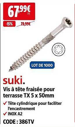 Vis à tête fraisée pour terrasse TX 5 x 50mm