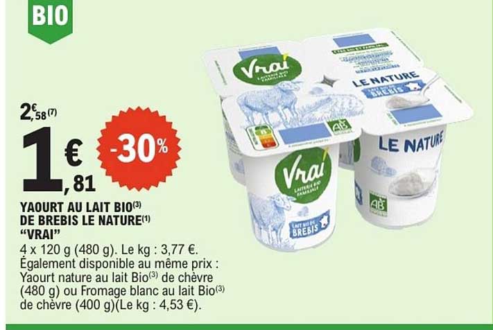 YAOURT AU LAIT BIO DE BREBIS LE NATURE "VRAI"