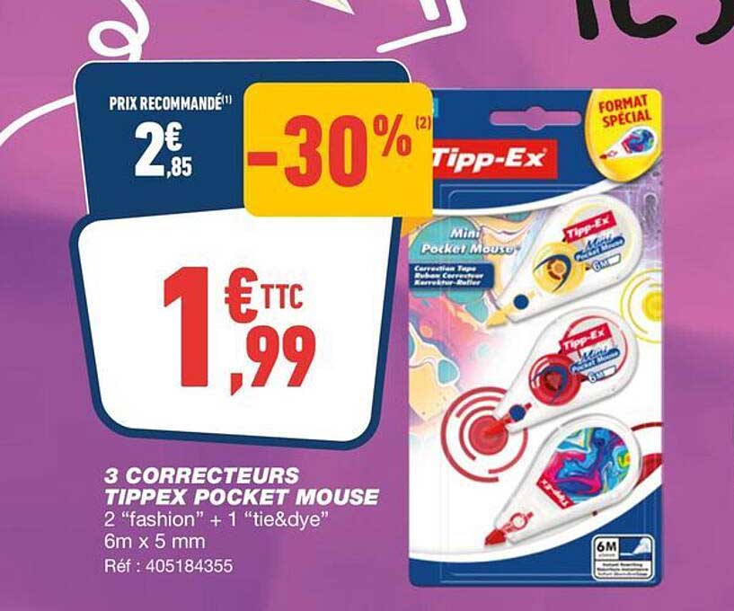 3 CORRECTEURS TIPPEX POCKET MOUSE