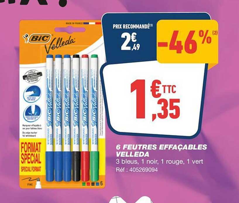 6 FEUTRES EFFACABLES VELLEDA