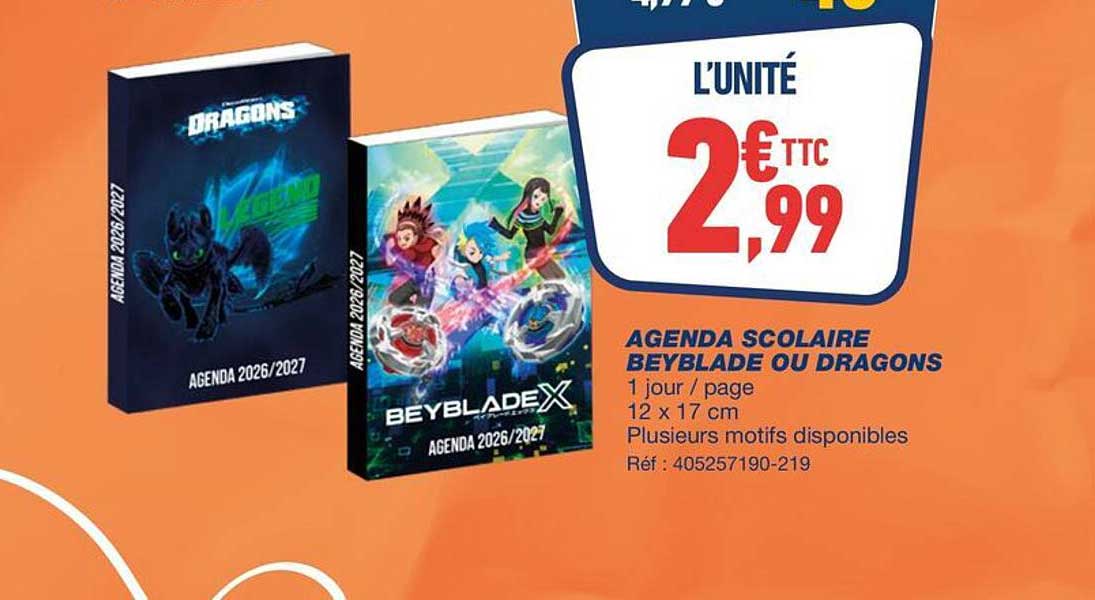 AGENDA SCOLAIRE BEYBLADE OU DRAGONS