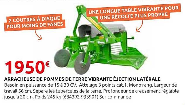 ARRACHEUSE DE POMMES DE TERRE VIBRANTE ÉJECTION LATÉRALE
